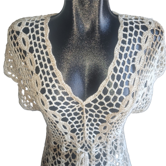 Marie Claire Crochet Short Sleeve Top in Cream L - Picture 2 of 6